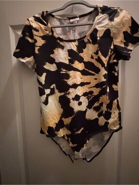 LuLaRoe Black and Gold Tie-Dye Short Sleeve Bodysuit